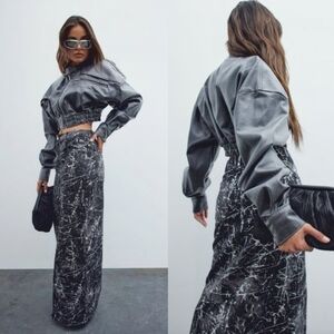 Like New! Fashion Nova Smooth Ride Faux Leather Crop Moto Jacket, Metallic